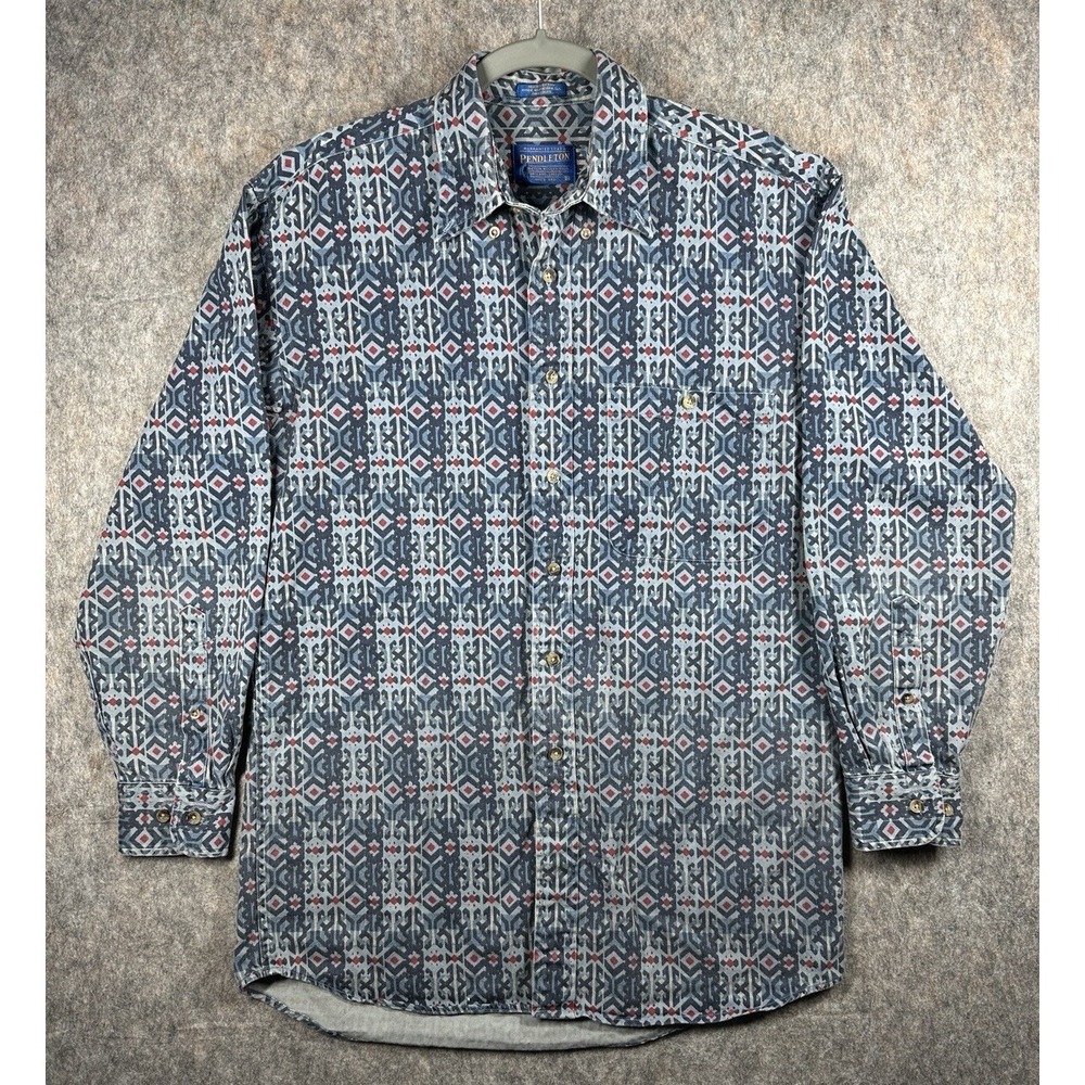 Pendleton Shirt Men's Small Blue Aztec Tribal Western Long Sleeve Button Down